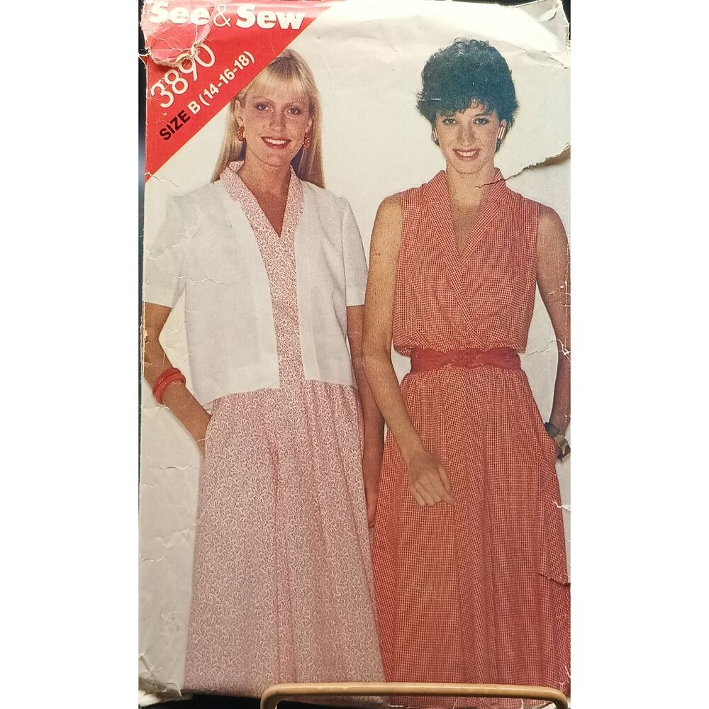 UNCUT See & Sew By Butterick 3890 Vintage Sewing Pattern Size B 14-16-18 Dress